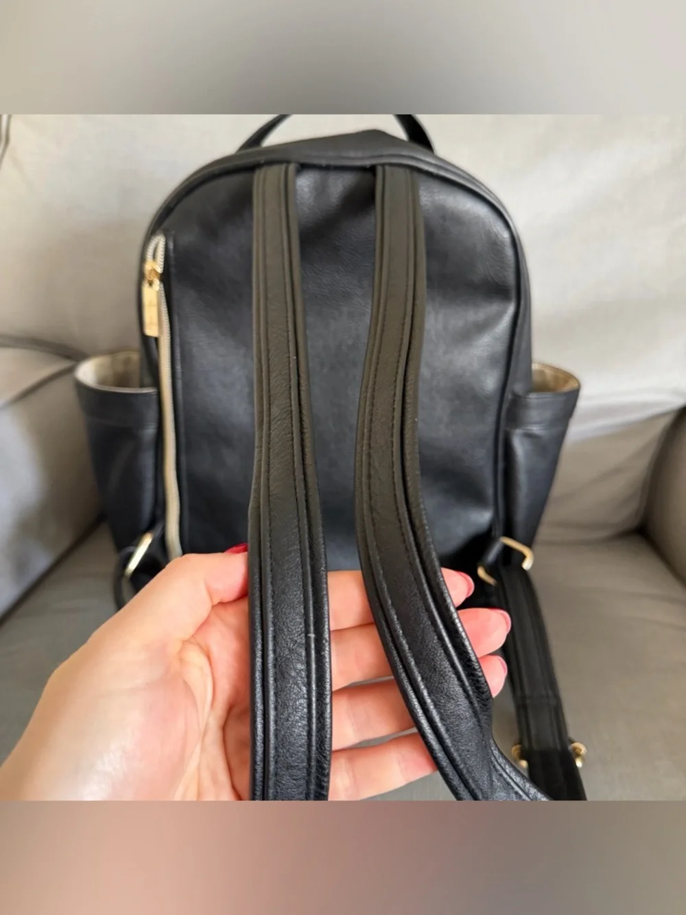 Itzy Ritzy Mini Black Faux Leather diaper Backpack